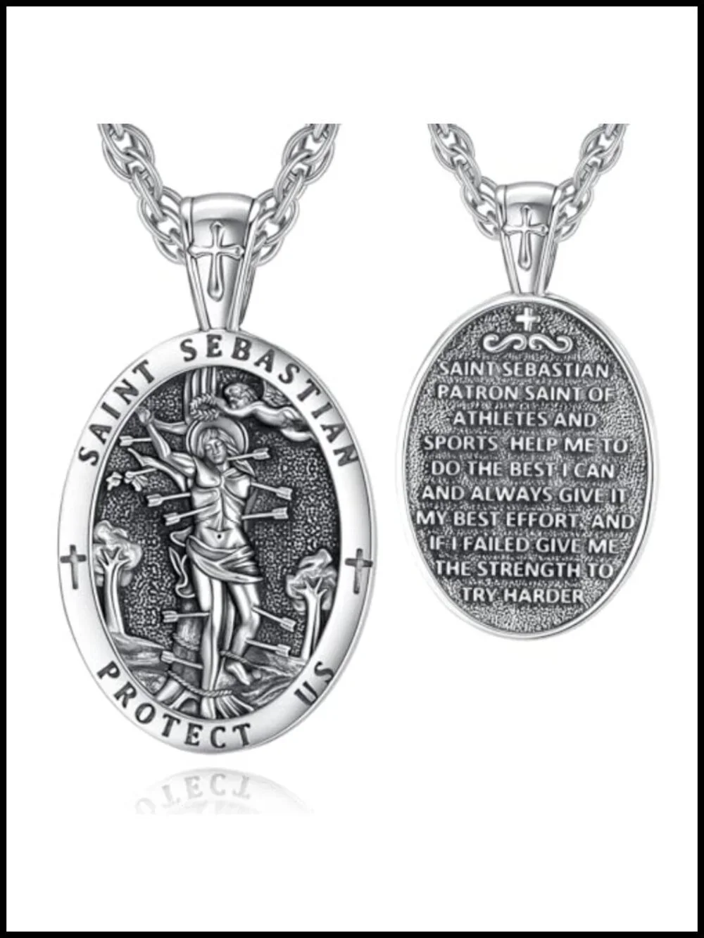 925 Sterling Silver Saint Sebastian Necklace Pendant Religious Amulet